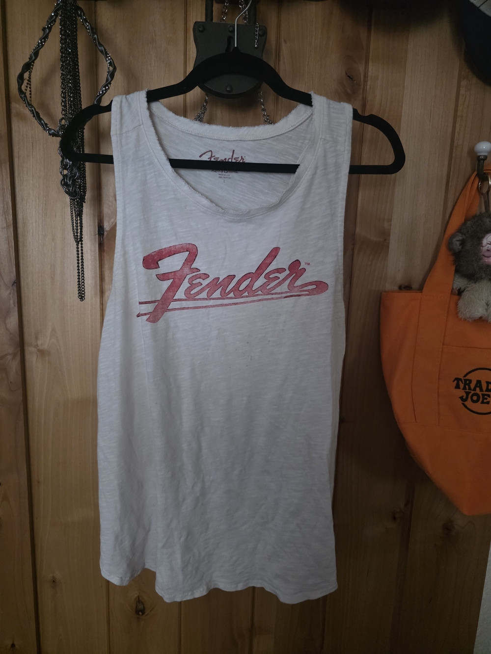 Fender White Tank with Red Script Logo
